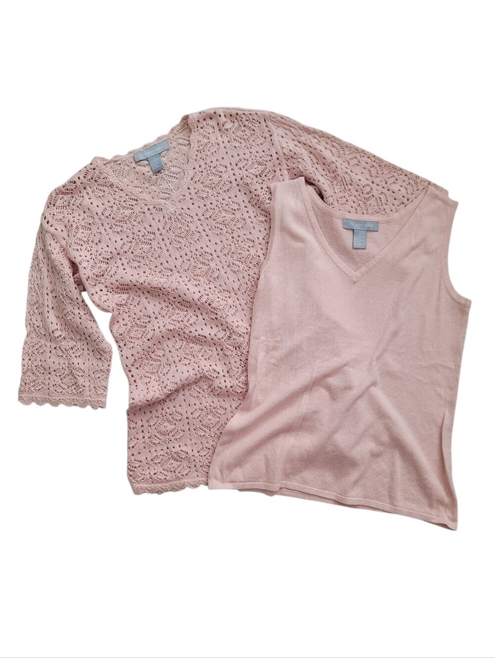 VTG Pink Feminine Knit Tunic Sweater Matching Set Sleeveless Tank Top Size Small